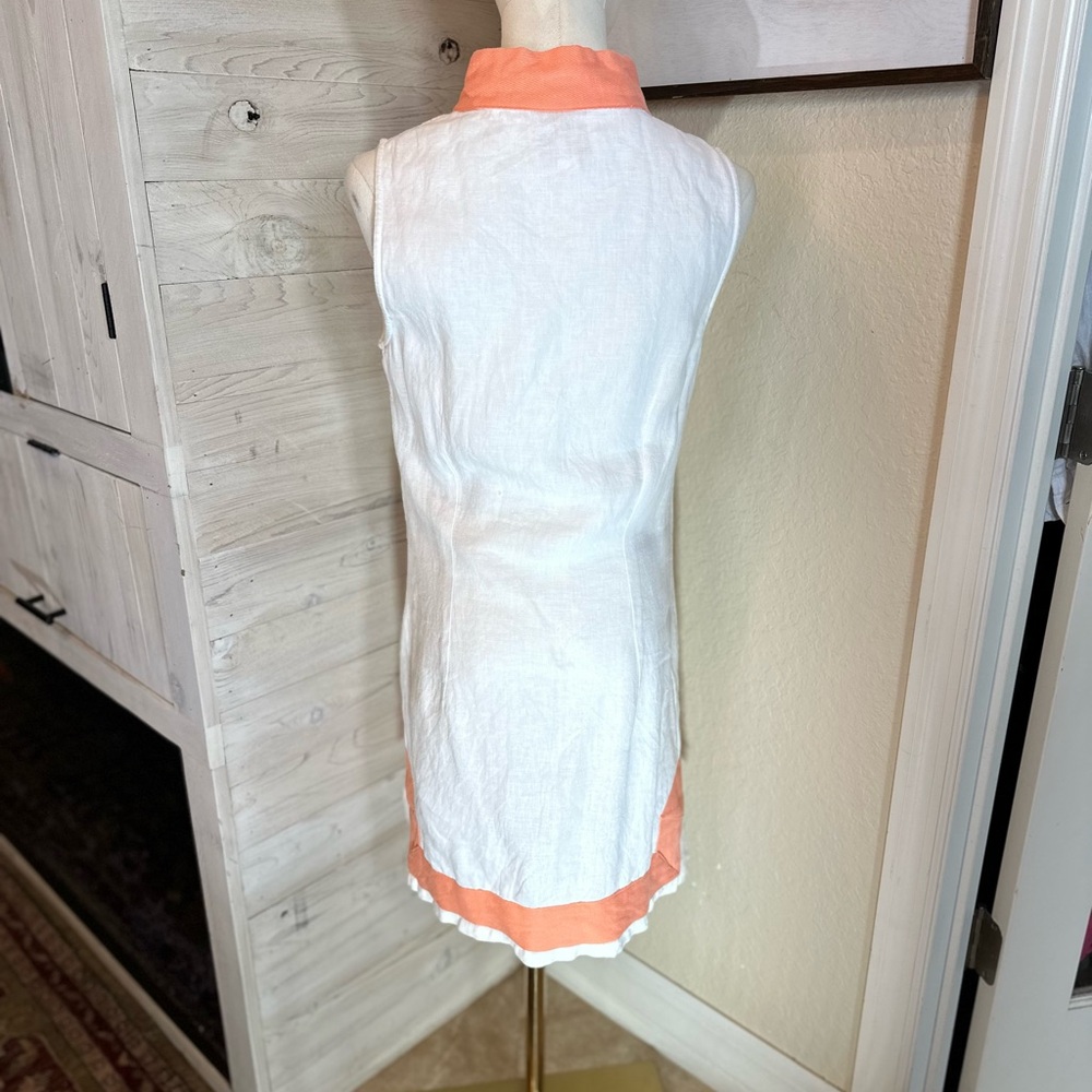 Sail to sable size Small white linen with‎ coral trim V-neck tunic/mini dress - Picture 7 of 12